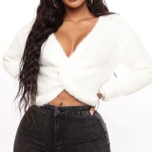 Pretty in Pearl Cropped White Sweater